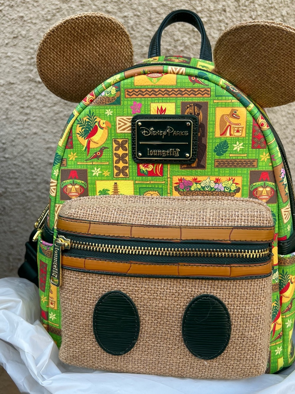 Disney Parks Loungefly Kids' Tiki Green Mickey Ear Mini Backpack